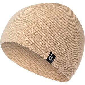 Unisex Beige 100% Acrylic Ribbed Soft Knit Warm and Durable Winter Beanie Cap